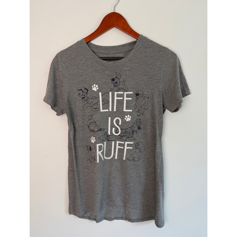 DISNEY Life Is Ruff Graphic Tee Women Gray Disney Dogs Pluto Lady Small S